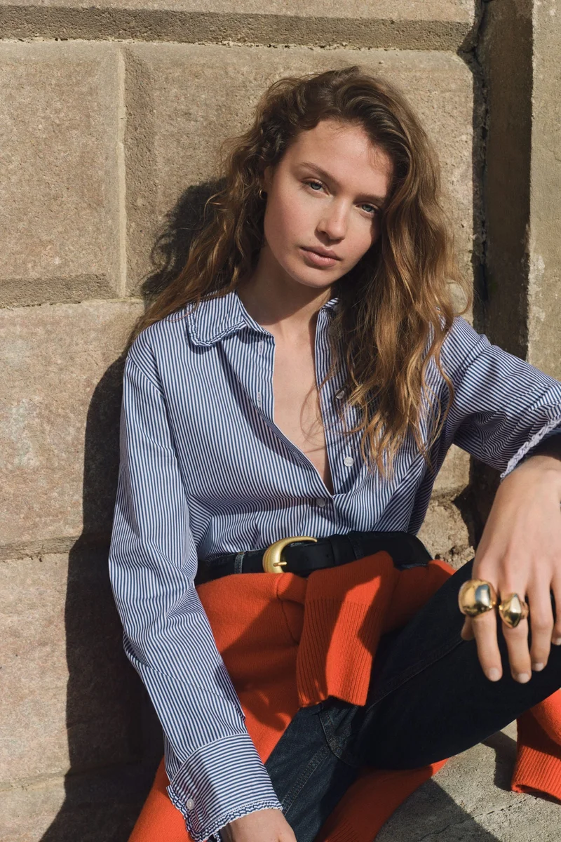 اتش اند ام قميص من قطن البوبلين